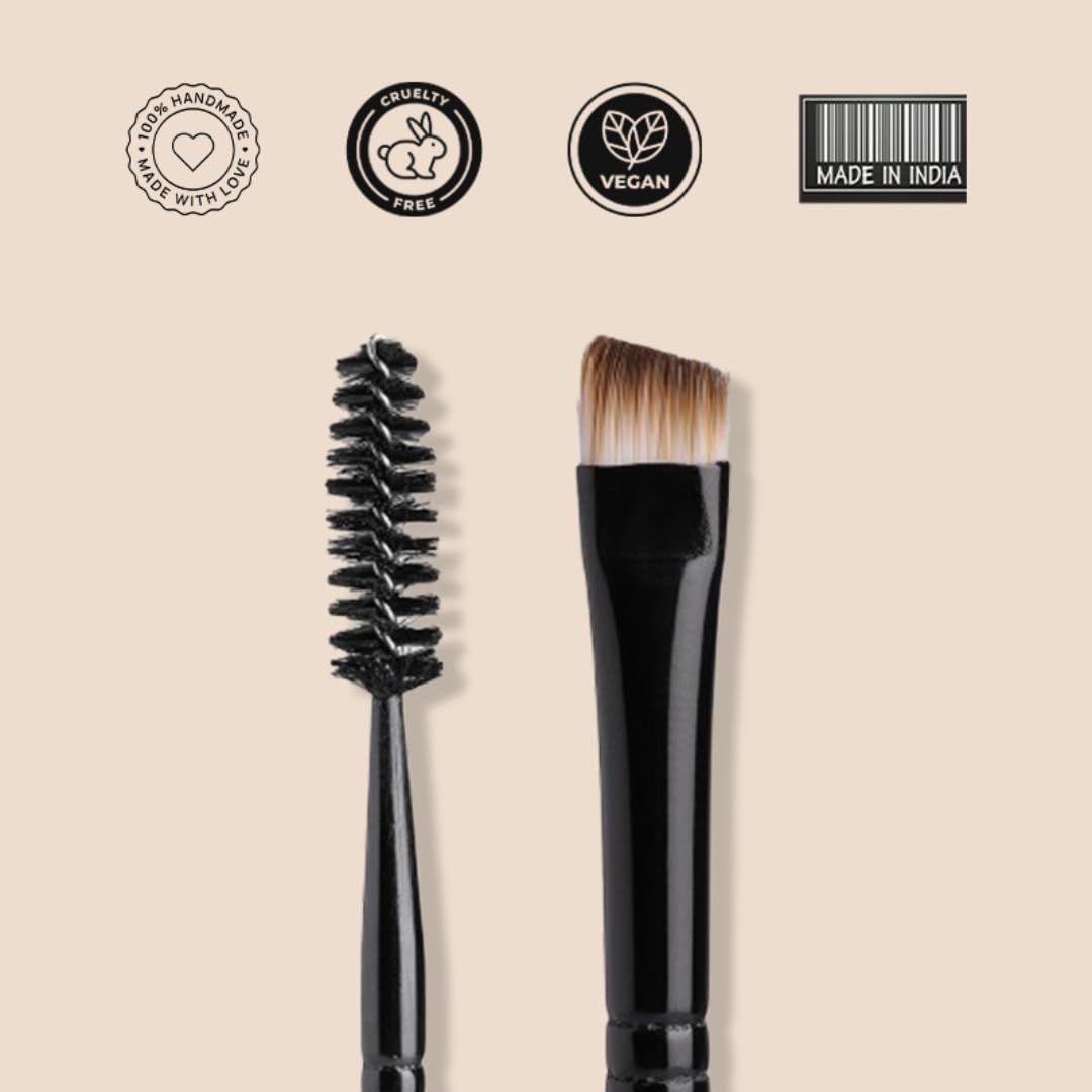 Cuffs N Lashes Dual Brow Brush E002 | 2-in-1 Fine Angled Brow Brush &Spoolie | Precision Eyebrow Definer &Groomer | Soft Premium Bristles | Handmade in India | Cruelty-Free Makeup Tool 2