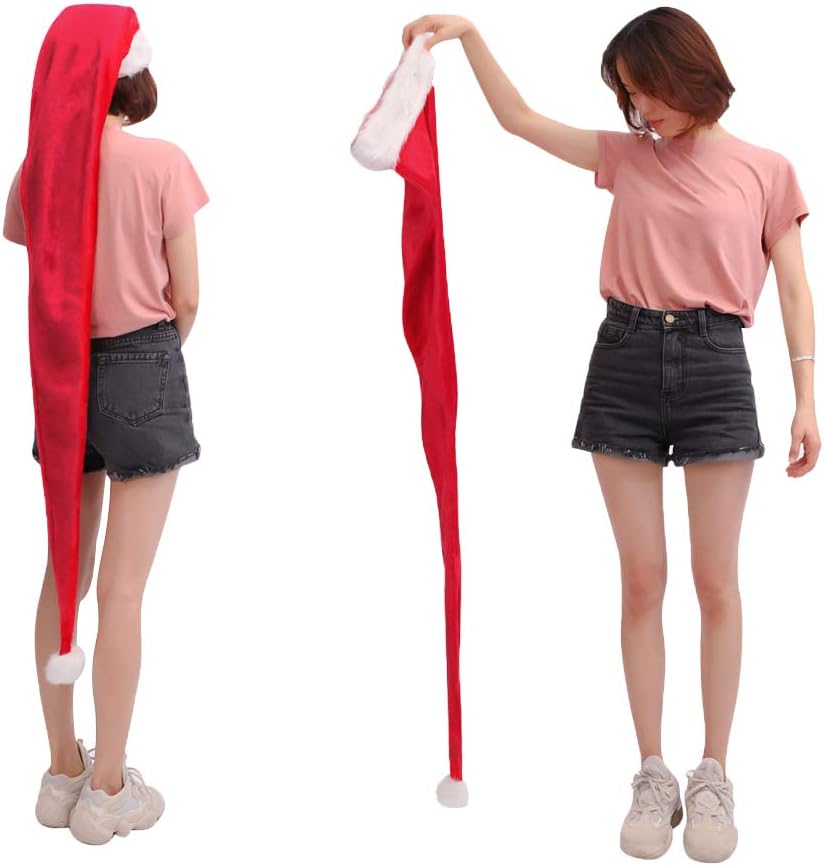 Clobeau Long Santa Hat Christmas Santa Hat Overlength Plush Christmas SantaClaus Hats Cap Xmas Cap 5Feet Thicken Xmas Hats - Image 5