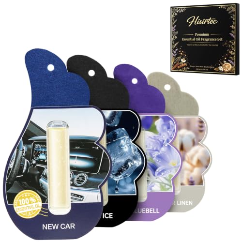Image of Hanging Car Air Freshener Adjustable Fragrance Control Gift Bundle 4Pack | Liquid Oil Diffuser Customize Scent Intensity Black Ice New Car Summer Linen Wild Bluebell For Car Home & Office