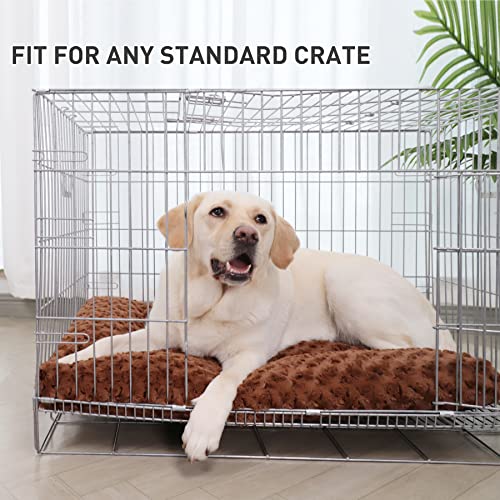 Image of KSIIA Washable Dog Bed Medium Size Dog Crate Bed Pet Mat 35 inchx23 inch Brown | Deluxe Plush Comfy Kennel Pad, Anti-Slip Bottom,Deep Sleeping Mat for Medium Dogs,Machine Washable for Easy Cleaning