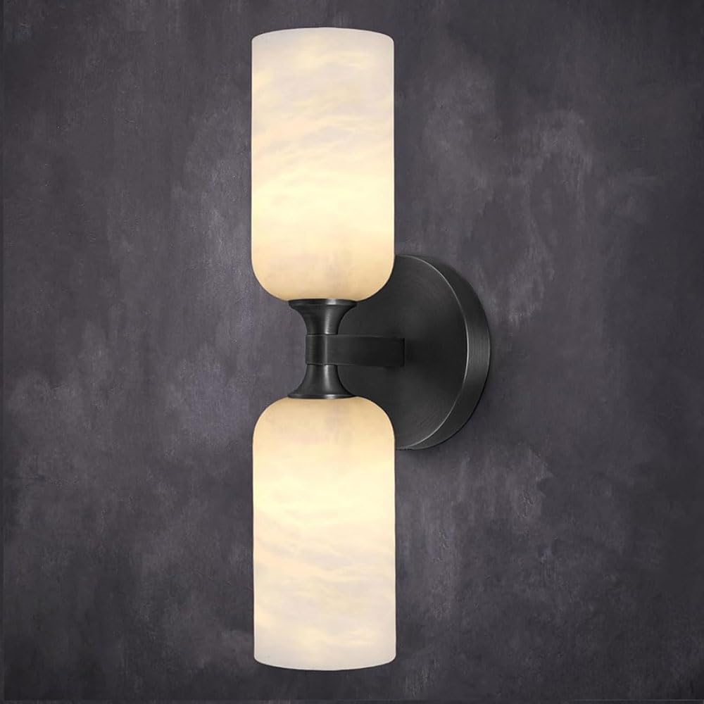 SSBHDM G9 Screw Natural Alabaster Wall Sconce, Nordic Industrial Style Up and Down Lighting Fixtures, 13.7in Marble Wall Lamp, Dressing Table Bedroom Corridor Decorative Wall Light