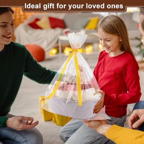 Image of OIAHOMY Gift Basket with Handle, Small Woven Basket with Gift Bag, Ribbon and Wrap Tissue Paper, Nursery Bins Empty to Fill with Small Items, Baby, Pet Toy Organizer - Purple