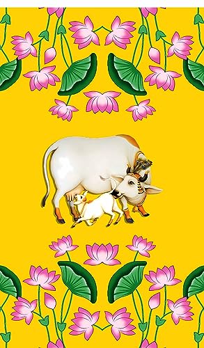 Best Janmashtami Decorations from Amazon India 14 Kamdhenu Cow with Calf Design Backdrop for Pooja Decoration Tradi...