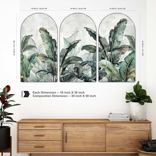 Image of Livin'luxe Set of 3 Tropical Banana Leaf Wall Painting for Living Room, Bedroom, Hotels - Big Size Stylish Ftrame 50 inch x 30 inch Wall Art for Home Decoration RPNL-22