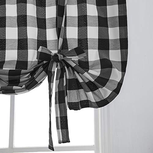 Xslive Plaid Shades Curtains Balloon Window Shade Kitchen Rod Pocket Curtain Adjustable Tie Up Shades For Small Windows Living Room Window Treatment Tiers With 1 Panels (24"X47", Black And White) #TOP2