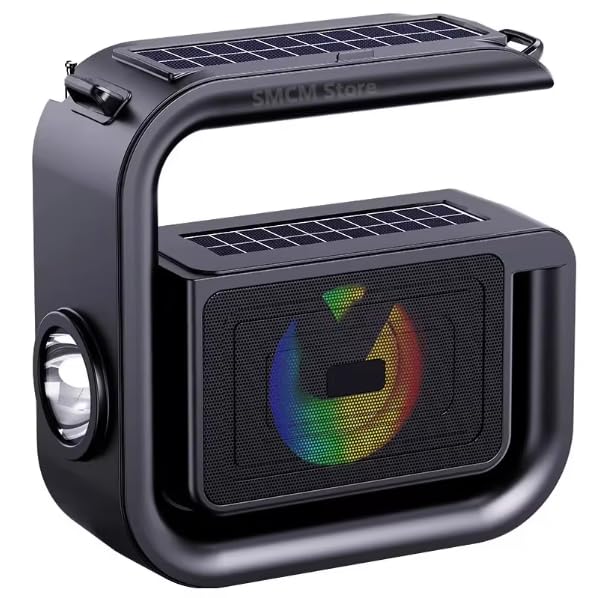 DV-600 Wireless G-Shape Speaker with Double Solar Energy Charging, Flash Light, RGB Colorful Light