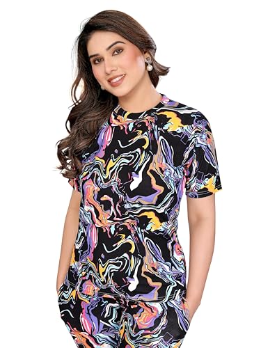 Image of VJ Fashion Women's Cotton Lycra Printed & Knitted Round Neck Night Wear Set of Top and Pazama