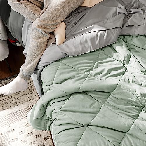 Image of Bedsure Twin XL Comforter - 5 Pieces Reversible Sage Green Bed in a Bag, Twin XL Bedding Comforter Set College Dorm Essentials with 1 Flat Sheet, 1 Fitted Sheet, 1 Pillowcase and 1 Pillow Sham