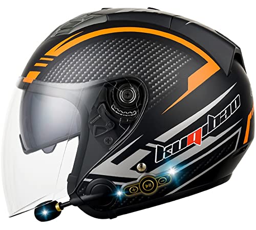 Jet Helmet Motocicleta Bluetooth ECE Aprobado Moto Eléctrica Scooter Cascos con Doble Visera Casco con Altavoz Incorporado para Respuesta Automática B,X-Large