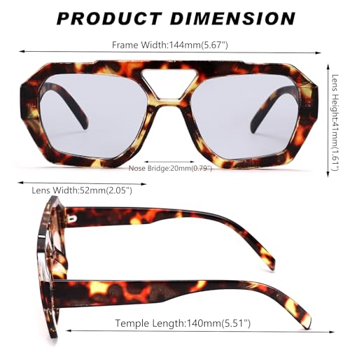 Retro Aviator Sunglasses for Women Men - Trendy Hexagonal Thick Frame Shades Square Sun Glasses4