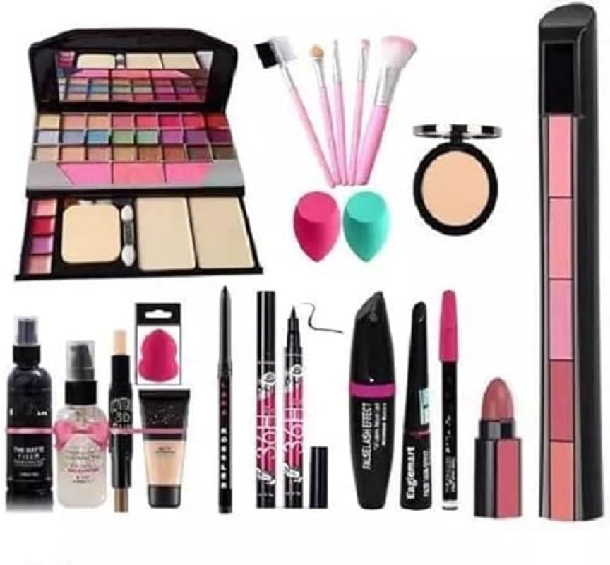 Saloon Professional Hair Straightener & 3in1 Eyeliner Mascara Eyebrow Pencil & Ultimate Glam Glazed Eyeshadow Palette & Professional 5 Makeup Brush & Yanqina 36H Deep Black Eyeliner (12Items in the set)