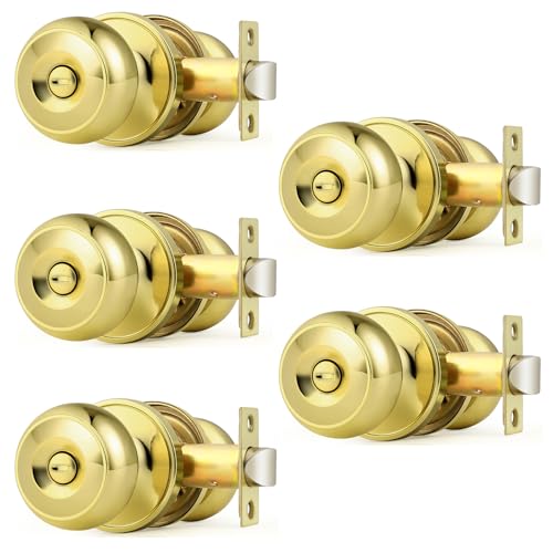 Probrico Interior Door Knobs for Bedroom Bathroom, Polished Brass Privacy