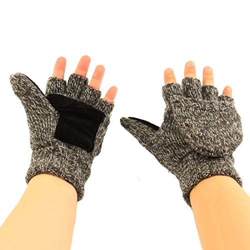 Men's Thinsulate 3M Thick Wool Knitted Half Mitten Suede Palm Gloves S/M Gray