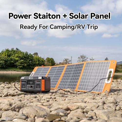 Solar Generator With Solar Panel, Flashfish 520Wh/140400mAh Power Station+100W Foldable Solar Panel, Backup Power Battery Pack And Solar Panel Kit For Camping Home Power Outage CPAP