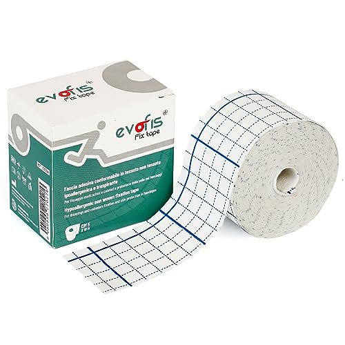 Evofis Fix Tape: Nastro salvapelle sportivo in TNT ipoallergenico e traspirante. Rotolo da 5cm x 10m bianco. Anche per proteggere la pelle nel bendaggio funzionale o fissaggio medicazioni e cateteri