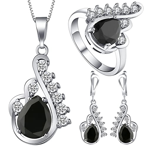 Epinki Boho-Schmuckset, Statement Kette Unendlichkeit Anhänger Trauringe Frauen Versilbert Frauen Ohrringe mit Schwarz Zirkonia - Silber, Gr.57 (18.1), 4pcs Cover