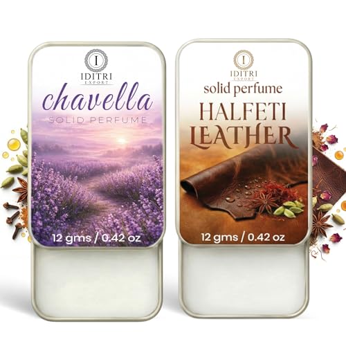 Image of IDITRI EXPORT Solid Perfume |Chavella&Halfeti leather Alcohol Free Wax Perfume Balm, Long Lasting | Pocket Tin 12g, Pack Of 2| Non Greasy Smooth Glide, Travel Friendly Unisex Gifts He Or Her