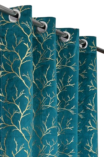 Image of Homefab India Velvet Curtains Room Darkening - Long Door 9 feet, Pack of 2 Panels, Aqua Blue