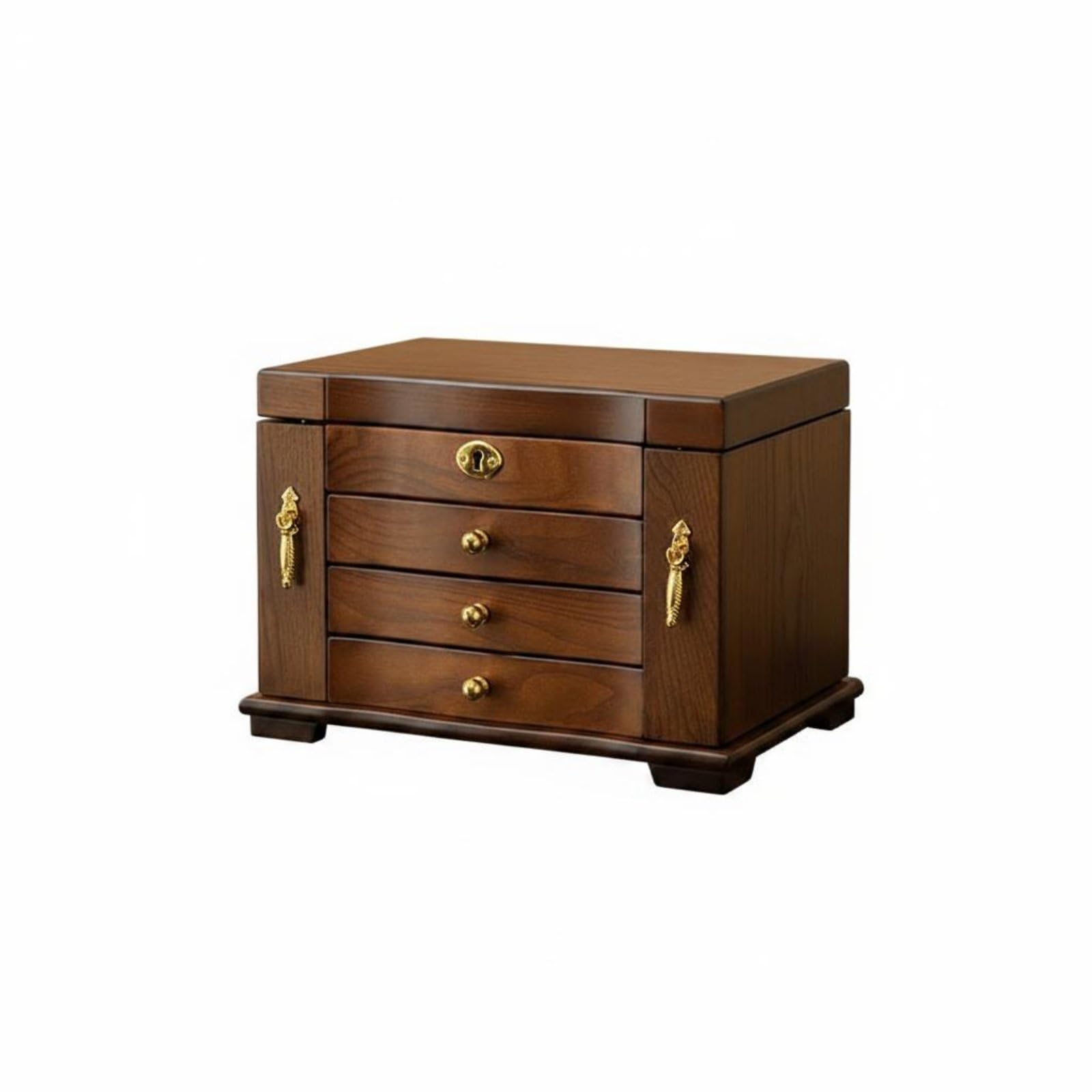 Porta Gioie Scatola Portaoggetti Cofanetto Cassettiera con Serratura in Legno con Capacità Ampia Interno Foderato Antiossidante con Specchio Integrato, Porta Laterale+Con Serratura