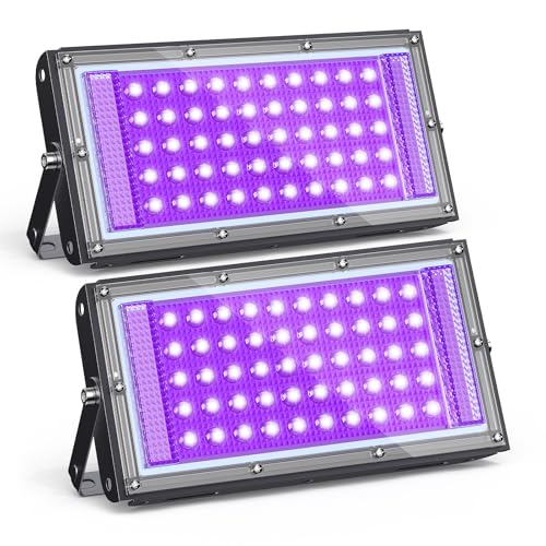GKT 2 Piezas 50W Foco de Luz Negra, Lámpara UV, 385-400 nm, ideal para Halloween, Navidad, Fiestas Fluorescentes, Curado de Resina UV y Exhibición de Vidrio de Uranio