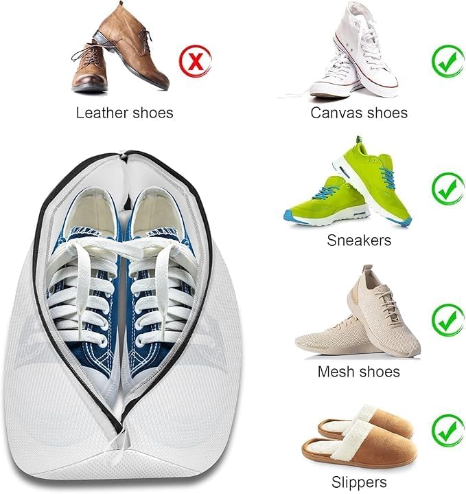 Image of Shoe Washing Machine Bag for Washer & Dryer, Reusable Mesh Laundry Bag with Side Zipper for Sneakers, Running Shoes, Toys & Socks, Durable 360 Cleaning Shoe Bag for All Shoe Sizes