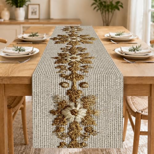 Image of Nuxovilar Gold Snowflake Table Runner Flax 13x72 in