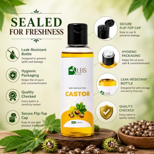 Image of Pure Castor Oil 100% Extra Virgin Cold Pressed | Natural Carrier Oil for Hair, Scalp & Skin Care | Deep Moisturizing Hair Oil for Dry & Healthy Looking Hair | 100ml (Pack of 3)
