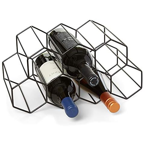 Countertop Wine Rack - 9 Bottle Wine Holder for Wine Storage - No Assembly Required - Modern Black Metal Wine Rack - Wine Racks Countertop - Small Wine Rack - Wine Bottle Storage - Tabletop Wine Rack Cover
