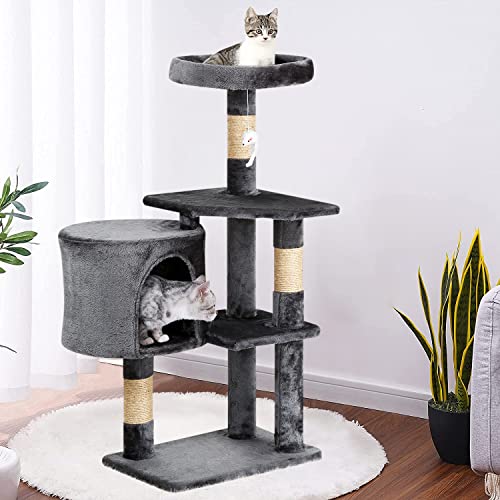 Image of BestPet | 36 inch Cat Tree Tower | Light Gray | Sturdy Multi-Level Cat Tree