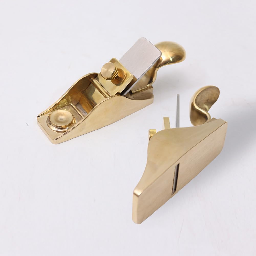 Yinfente 1 set di pialle da liutaio in ottone, strumento per la lavorazione del legno, per violino/violoncello con lame in acciaio, fondo piatto, affilate e resistenti (5 pezzi)