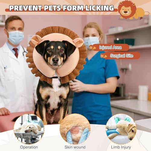 Image of KOOLTAIL Inflatable Dog Cone Collar, Soft Donut E Collar for Dogs After Surgery to Stop Licking Enhanced Alternative, Blow Up Pet Neck Pillow Recovery Adjustable Cone for Dog Cat, Lion L