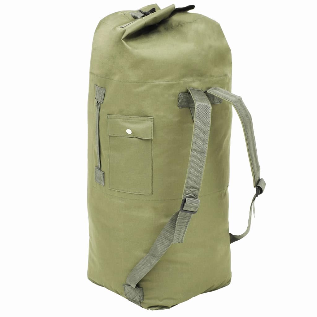 Worek marynarski Army Style 85 l, oliwkowo-zielony, z powlekanej tkaniny Oxford z regulowanymi paskami do noszenia, bocznym uchwytem, karabińczykiem, idealny do aktywności na świeżym powietrzu, na