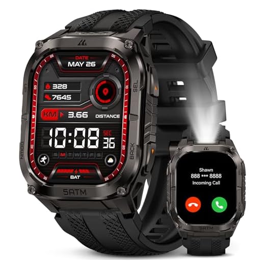 KOSPET Tank M4C Montre Connectée Homme, GPS, Lampe Torche LED et Talkie-Walkie, Corps Entièrement Métallique, 5 ATM & IP69K, Écran AMOLED de 1,96'', Moniteur Sommeil/fréquence Cardiaque/SpO2 (Noir)