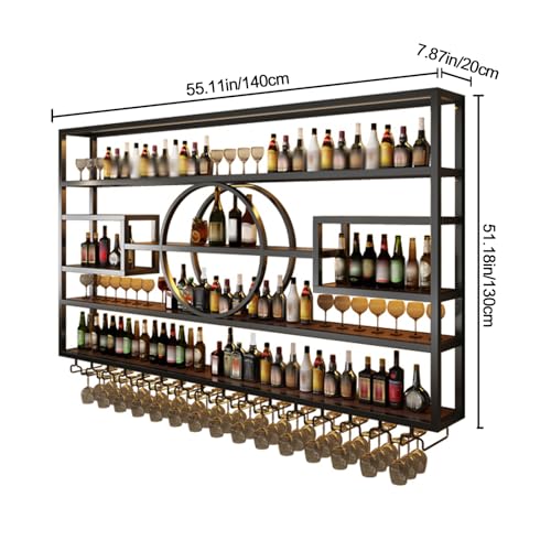 Image of 63in Wine Rack Wall Mounted, Large Capacity Hanging Wine Bottles Display Shelf with Glasses Holder, 4 Tier Industrial Bar Liquor Storage Shelves for Home Bar Kitchen,Living Room (Black, 63in /160cm)