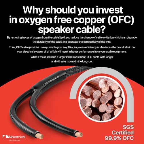 Image of Nakamichi Excel Series 24k Gold Plated Banana Plugs With Speaker Cable Wire 99.9% Oxygen-Free Copper (OFC) Heavy Duty Braided for Amplifier Hi-Fi Home Theatre - Black (14AWG / 3 feet / 0.9m)