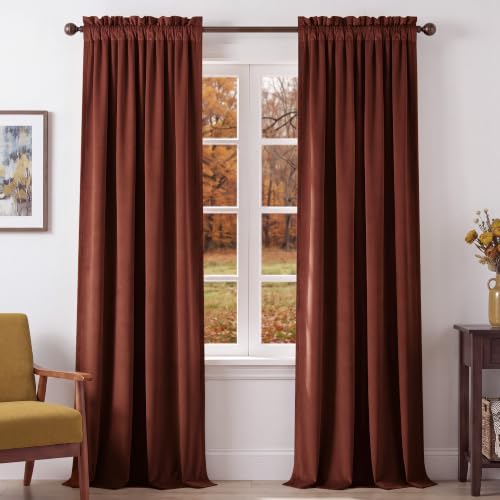 NICETOWN Rust Red Velvet Curtains for Fall, 52" Wide x 96" Long