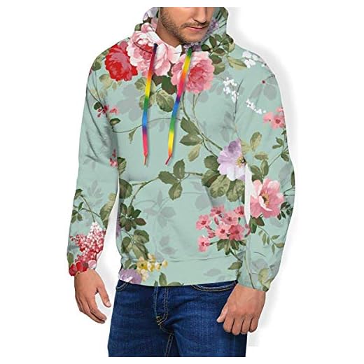 HYJDZKJY Shabby Chic Flores Rosas Pedales Puntos Hojas Brotes Temporada de Primavera Tema 1 Atlético Casual Sudadera con Capucha Sudadera con Capucha Chándales para Hombres Niños