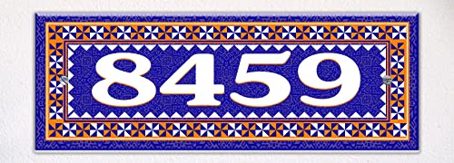 Spanish Tile Blue Themed Ceramic Tile House Number Medium Address