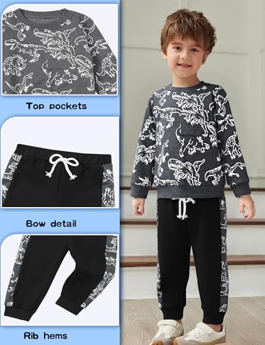 Image of Toddler Boys Dinosaur Sweatshirt and Jogger Pants Outfit Set, Ages 2-10