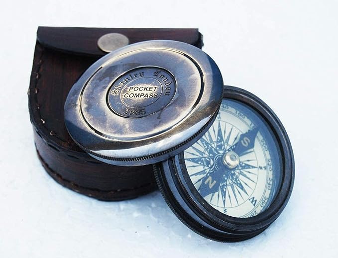 Brass Nautical Pocket Compass, 8 cm, Robert Frost Poem Engraved, Marine Navigation, Vintage Replica-image-15