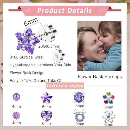 Staligue 8 & 21 Pairs Hypoallergenic Screw Back Earrings for Women – 20G Surgical Steel Flat Back Studs with Heart, CZ, Pearl, Star & Ball Designs | Tiny Cartilage Jewelry Options2
