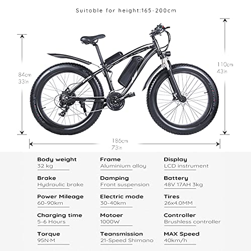 Electric Bike 1000W,26” 4.0 Fat Tire E-Bike,Motor Electric Bicycle, 48V17Ah Dual Lithium Battery,21-Speed Gear,3.5" LCD Display,Electric Mountain Bike with Rear Seat, offroad ebike(Vikzche Q MX02S) - Image 6