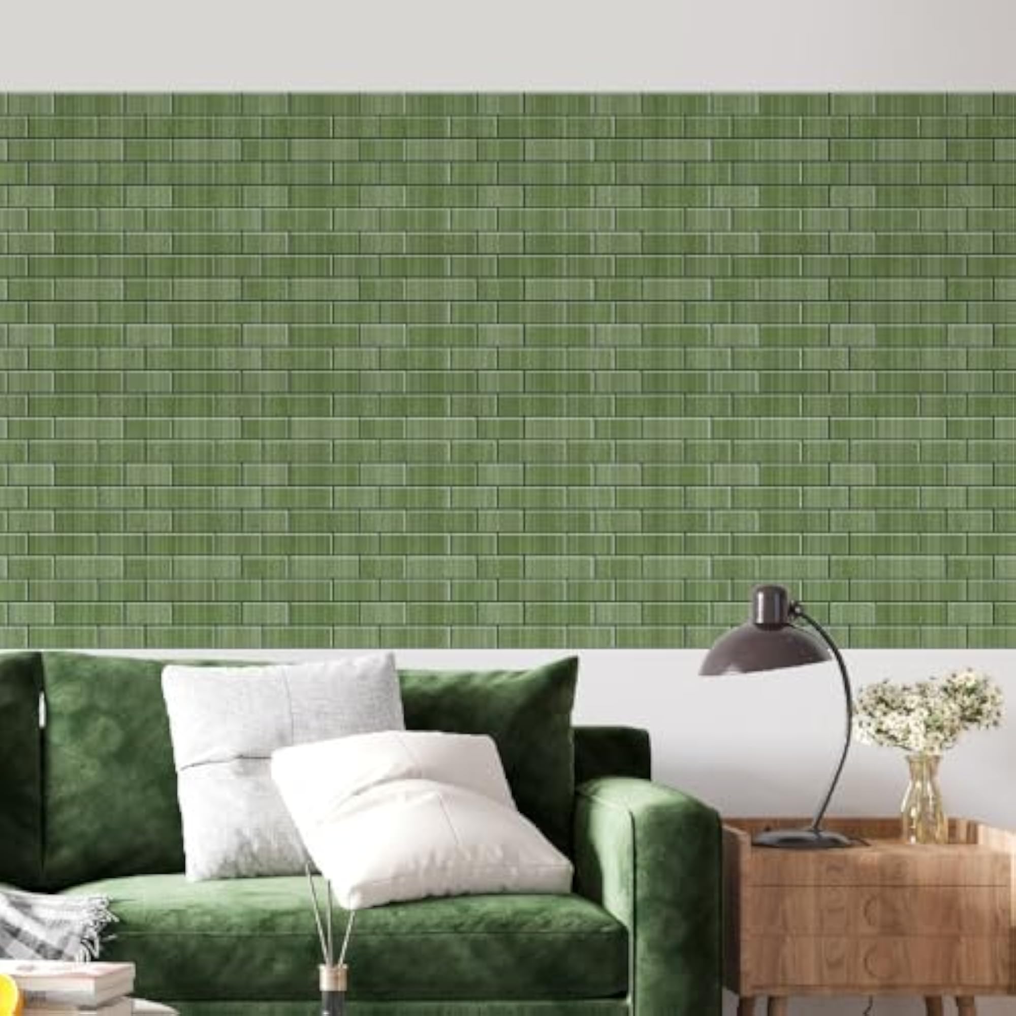 Olive Green Subway Peel and Stick Wall Tile