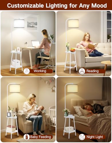 Lámpara de pie LED regulable con mesa auxiliar USB para salón 6