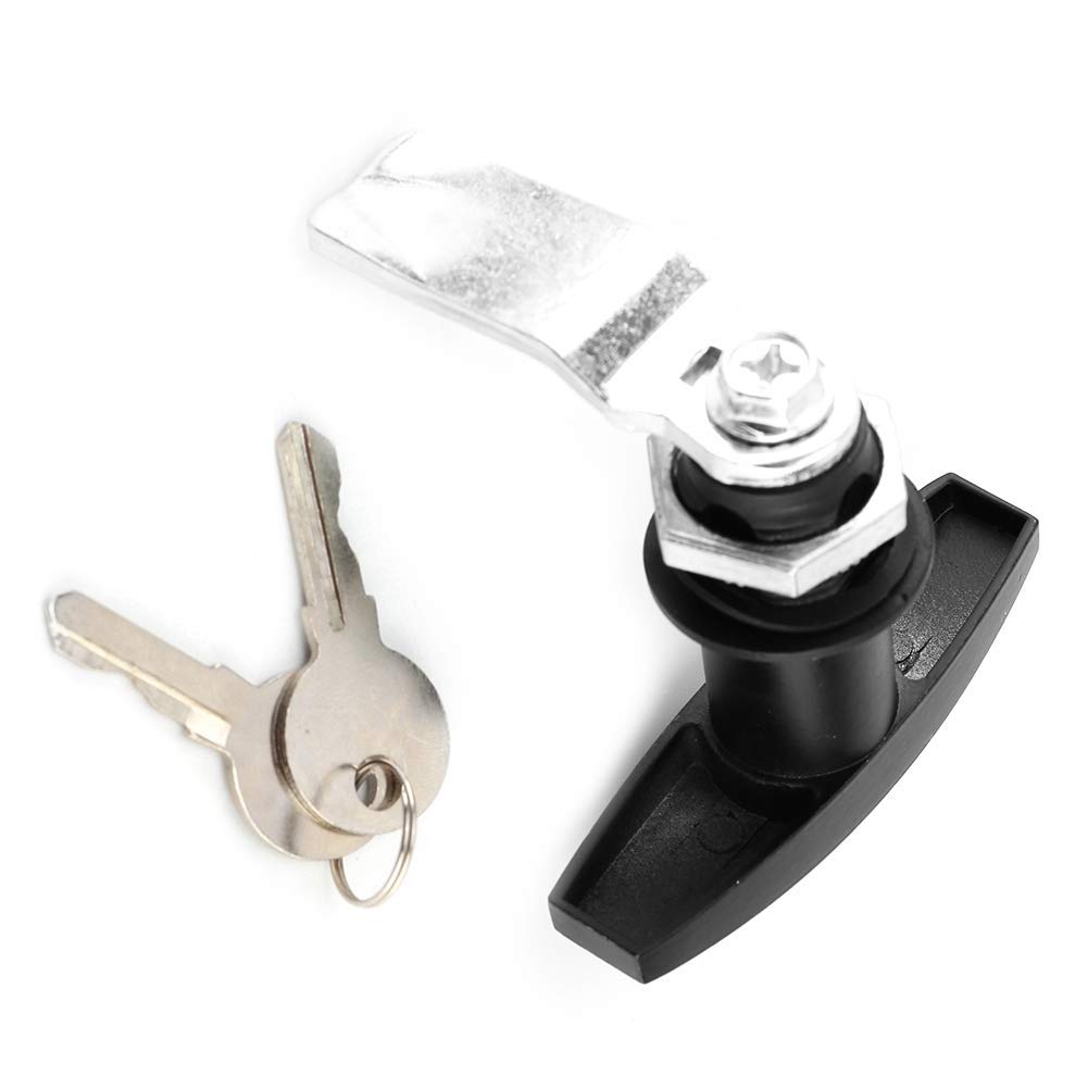 Serratura a T, fissaggio posteriore con impugnatura a T, serratura per porta degli attrezzi, serratura con chiavi per roulotte, rimorchi, baldacchino cromato lucido (BLACK)