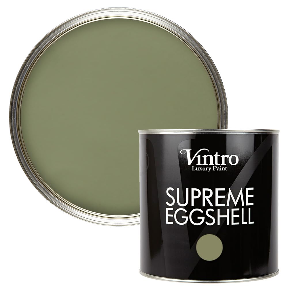 Vintro Paint Olive Green - Chiffchaff Green | Eggshell Paint | For Walls | Wood | Trim | Satin Furniture Paint | Interior & Exterior Use. (, 2.5 Litres)