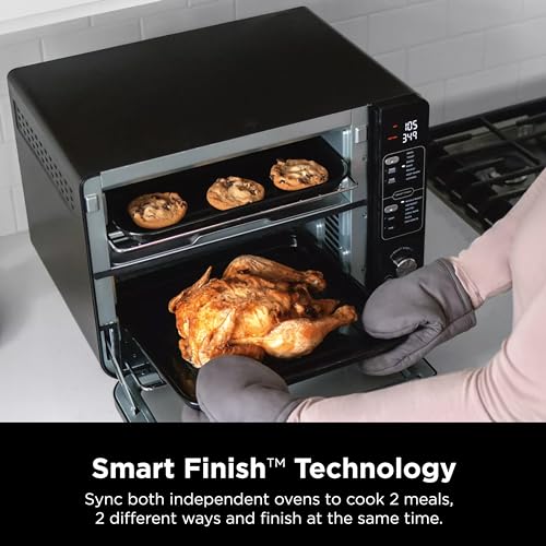 Ninja Double Oven with FlexDoor, FlavorSeal & Smart Finish, Air Fry, Bake, Roast, Toast, Fry, Pizza, Convection Oven, 13-in-1, Black, DCT402BK
