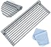 Roll Up Dish Drying Rack 20.5 X 13 inch, Stainless Steel Rods with Full Silicone Coated Anti-Rust and Anti-Slip - Include 1pcs Dishcloth, Multipurpose Foldable Over Sink Kitchen Drainer Rack - Gray
