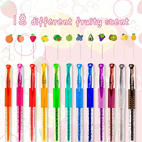 Sunacme Fruity Scented Gel Ink Pens, 12 Assorted Colorful Gel Pens For Kids Drawing, Writing, Coloring At School & Home #TOP1