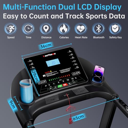 Laufhome Folding Treadmill Home, Motorized Jogging Running Machine, 3 Levels Manual Incline,Running Belt 110 * 40cm, Bluetooth & Multi-functional Display & Heart-rate Sensor, 95% Pre-assembled - Image 4